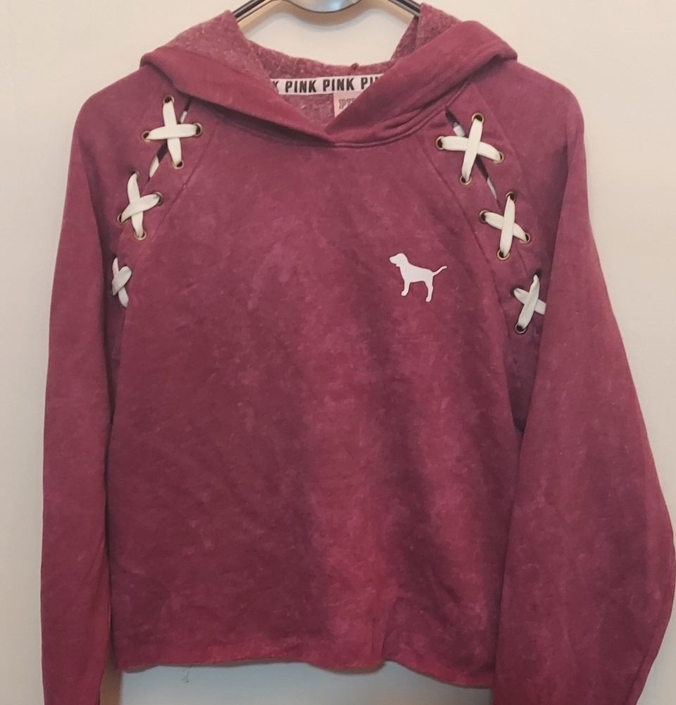 NWT PINK Lace Up Crop Hoodie
